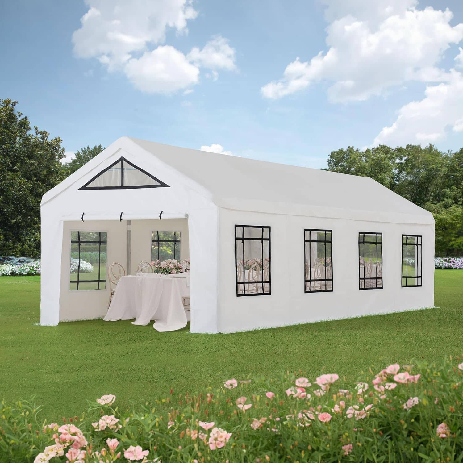 Sunjoy 30 x 12 ft Rectangle White Party Canopy