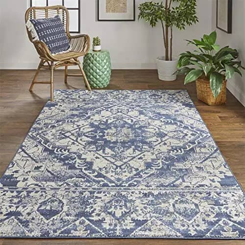 Feizy Rugs - Foster Collection, Transitional Ornamental Area Rug - Blue/Beige 6'-5" X 9'-6"