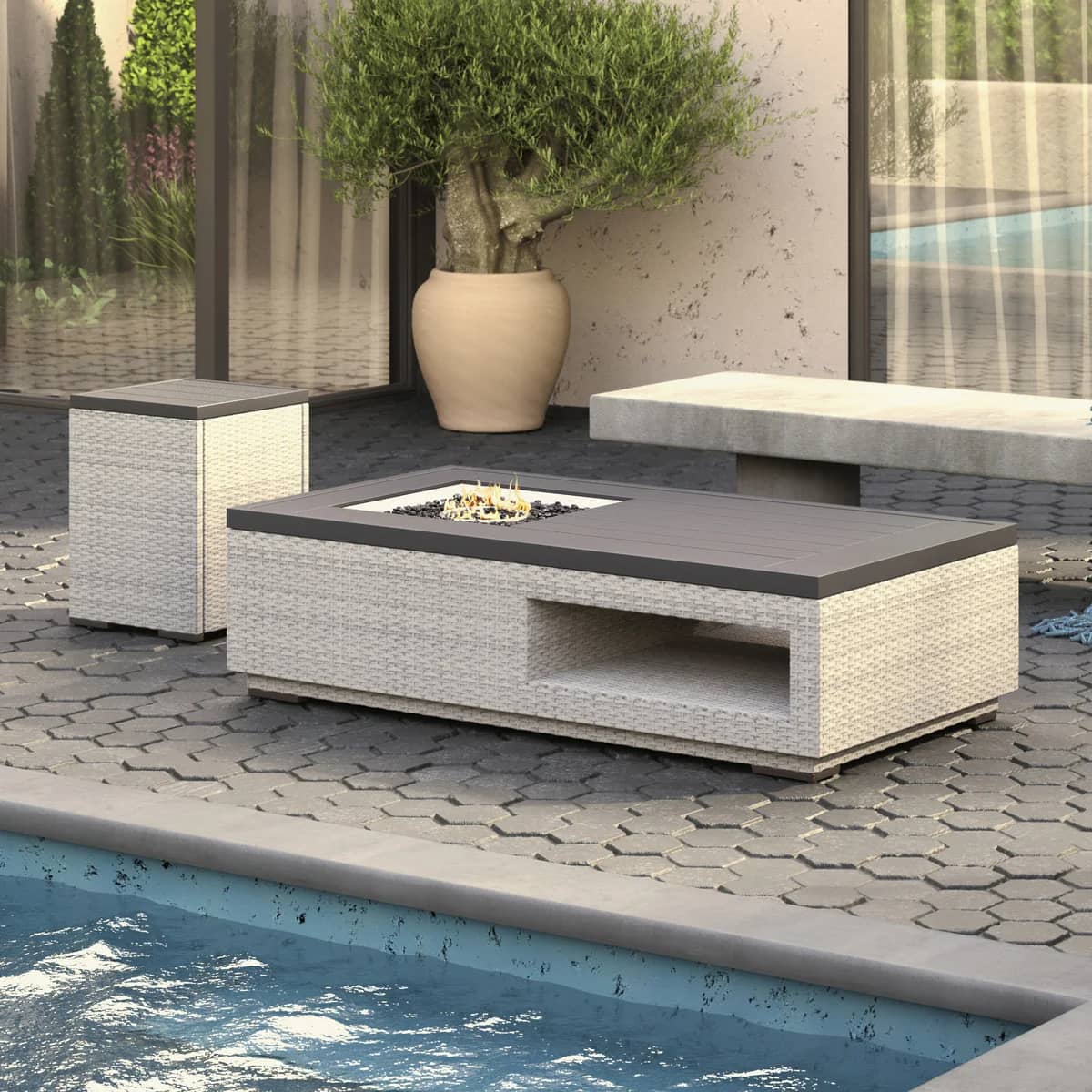 Saesin Fire Table with External Tank Storage