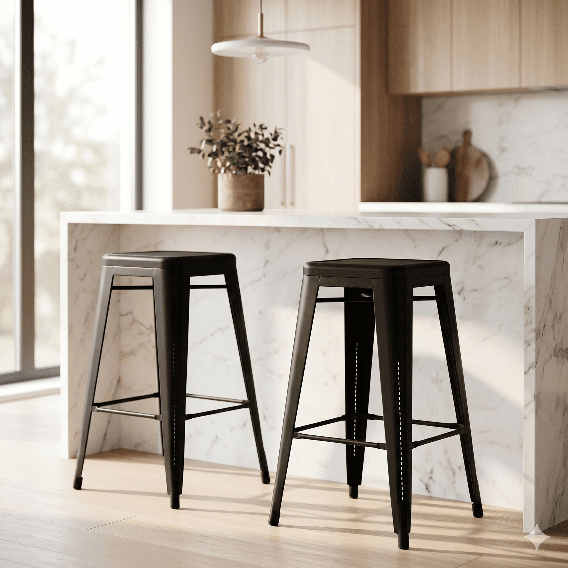 Organic Modernism Cafe Medium Bar Stools - Pair of 2, Black