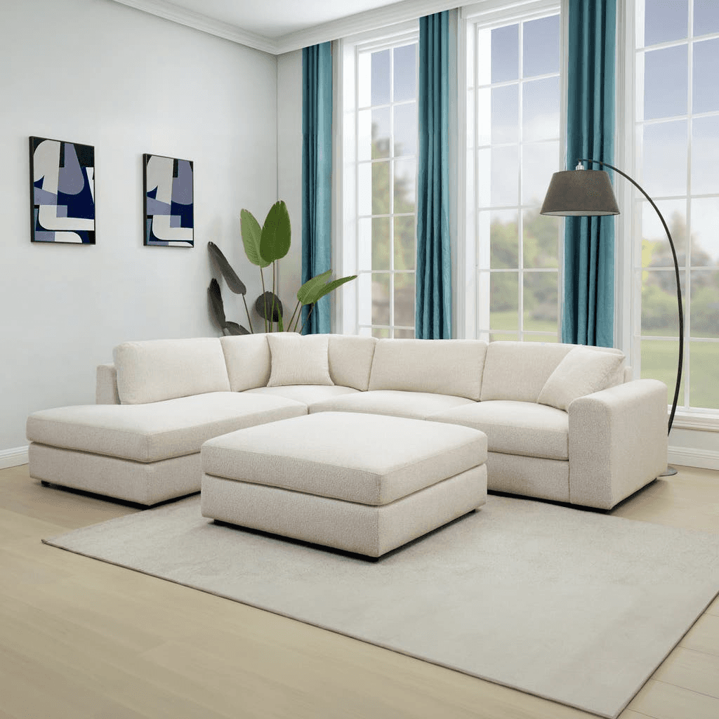 Andee Fabric Sectional with Ottoman, Tan
