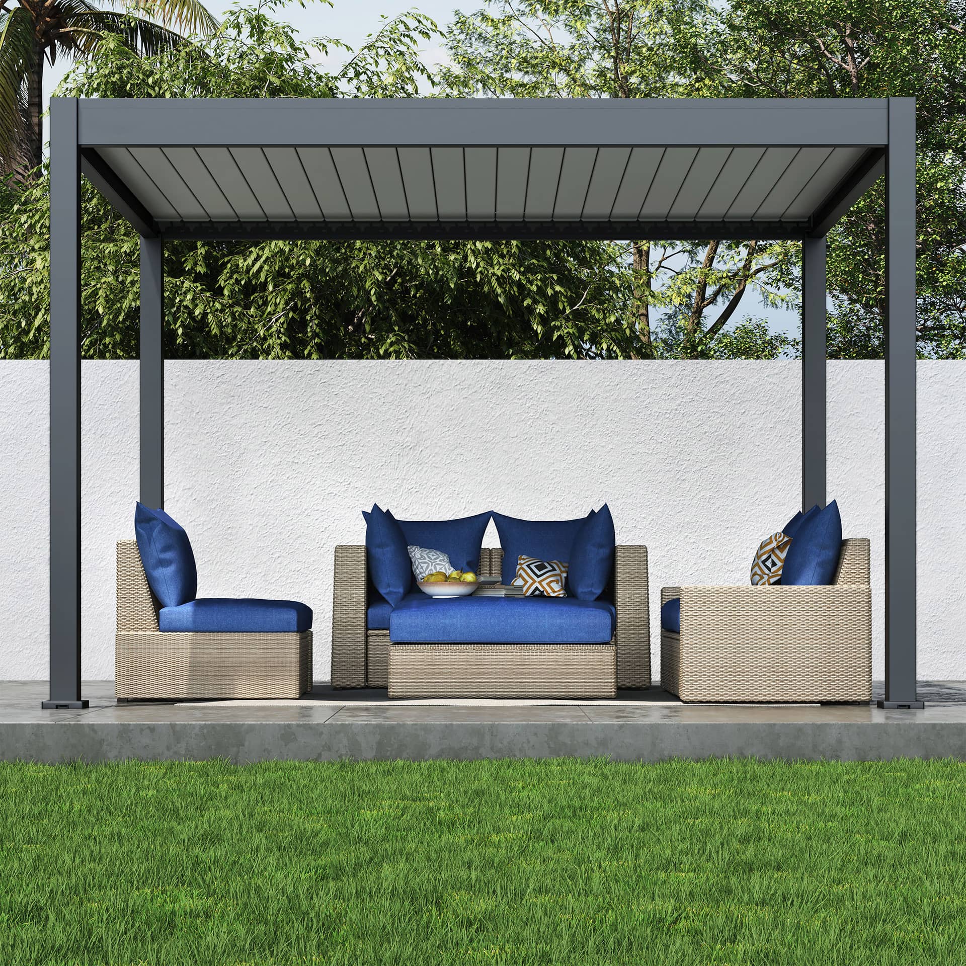 Paragon Lugano Louvered Aluminum Pergola, 10 ft. x 12 ft.