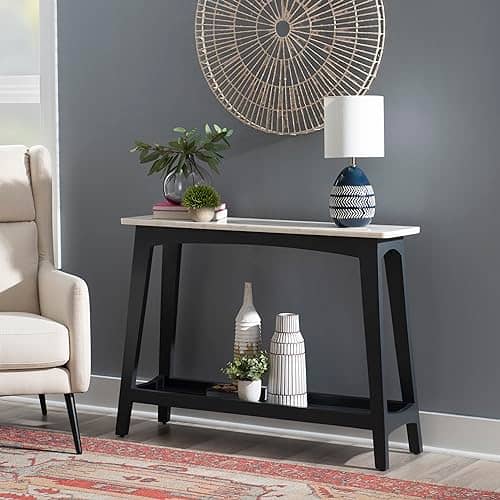 Powell Dark Grey Kalista Wood Console Table with White Marble Top