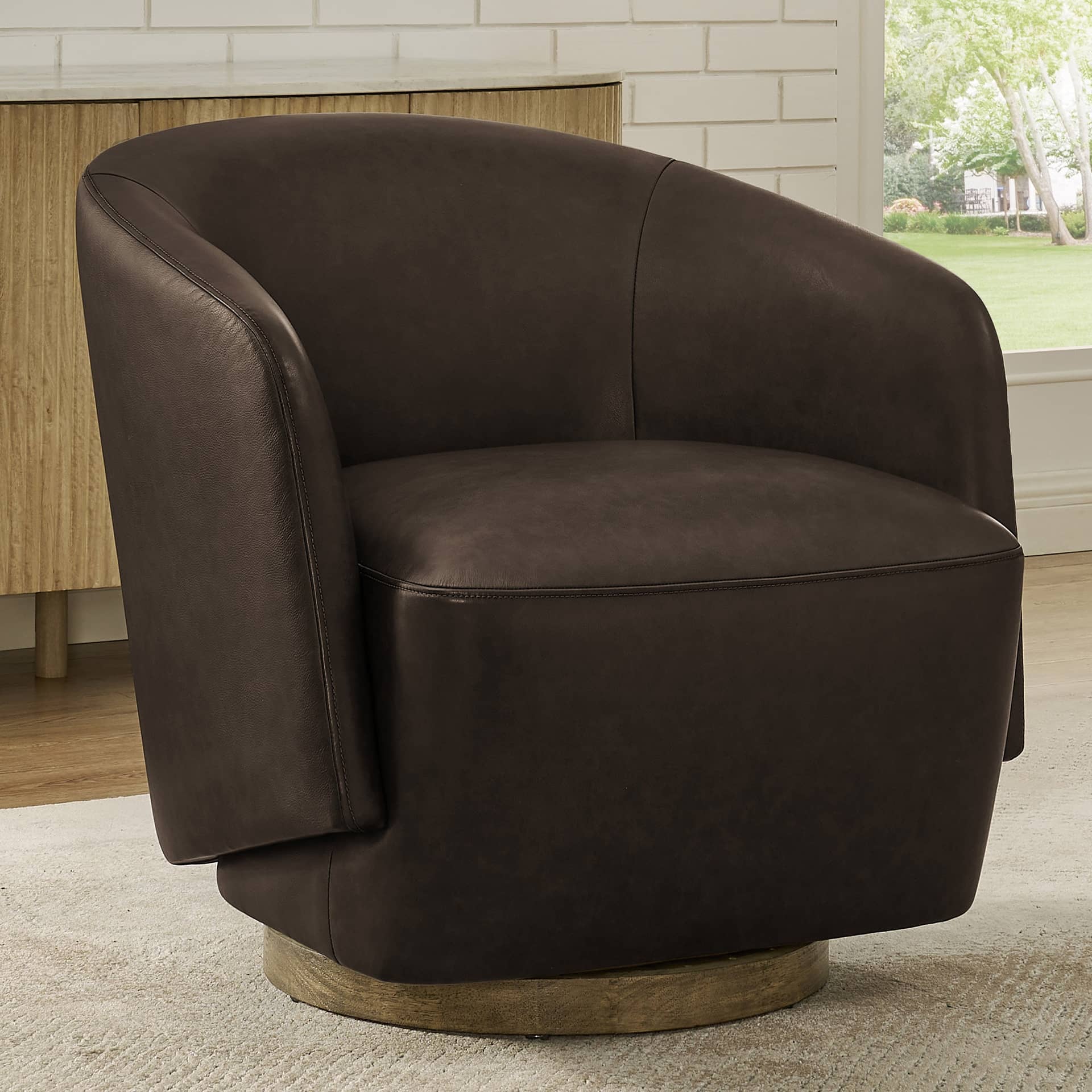 Henredon Murphy Leather Swivel Chair, Dark Brown