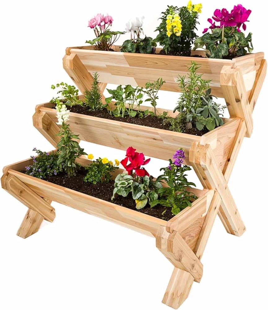 CedarCraft Cascading Garden Planter - 3 Tier Vertical Garden