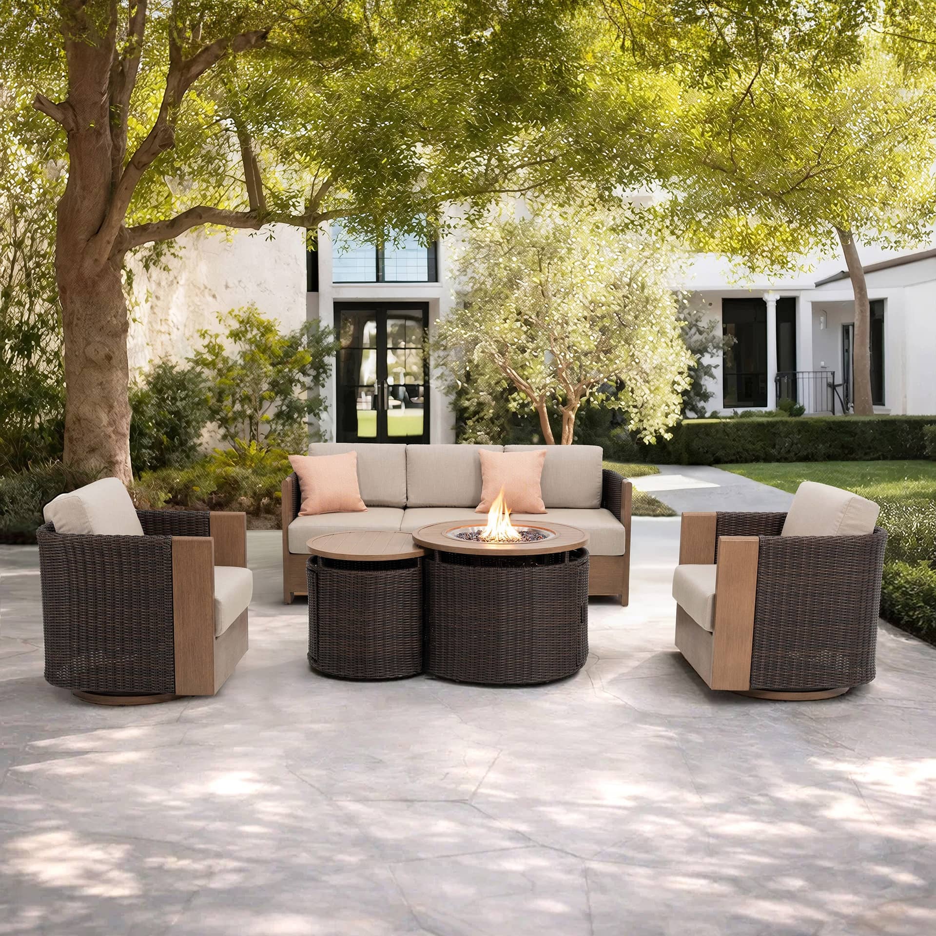 Brighton 5-piece Fire Outdoor Patio Seating Set