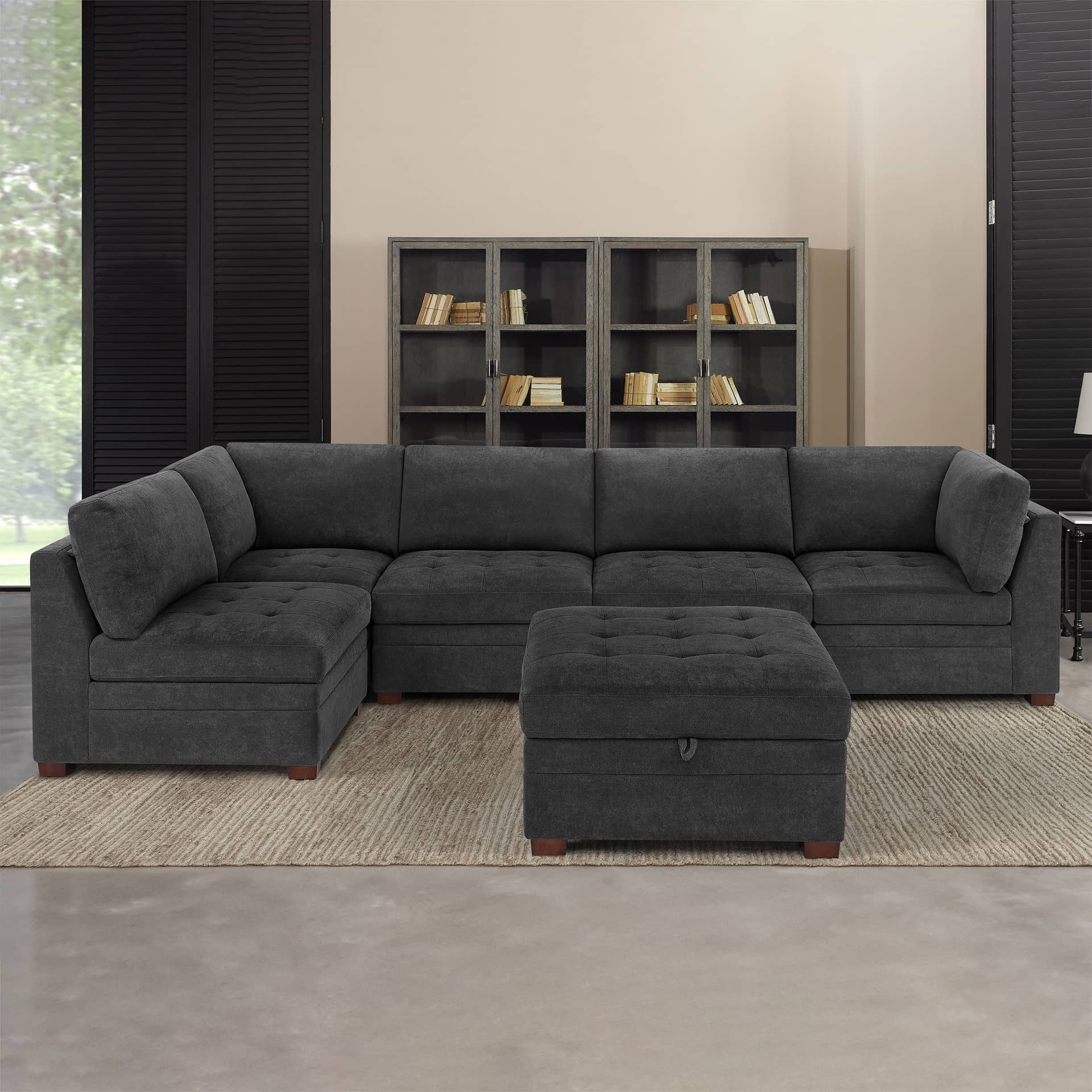 Tisdale Fabric Sectional with Storage Ottoman, Gray