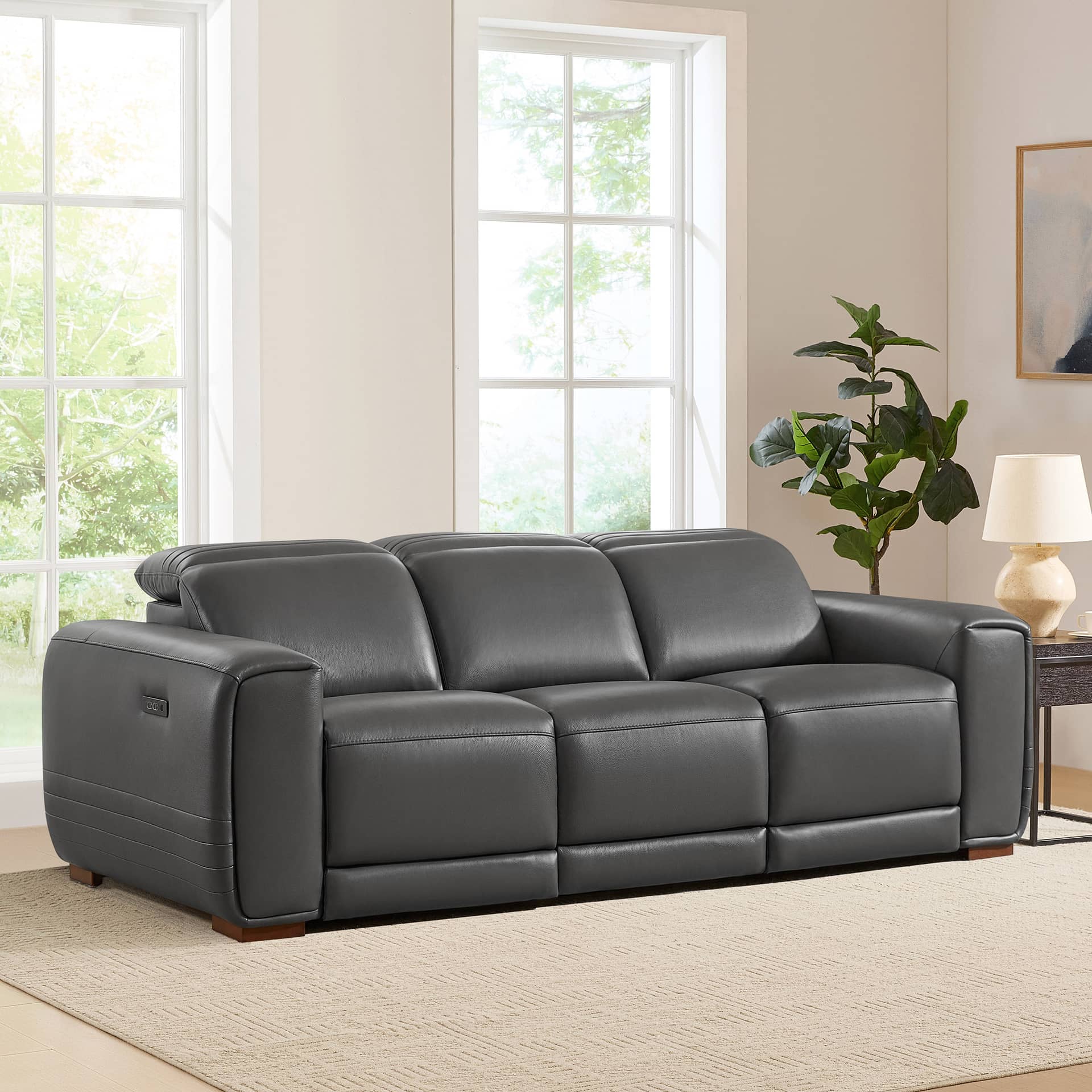 Karson Leather Power Reclining Sofa with Power Headrests