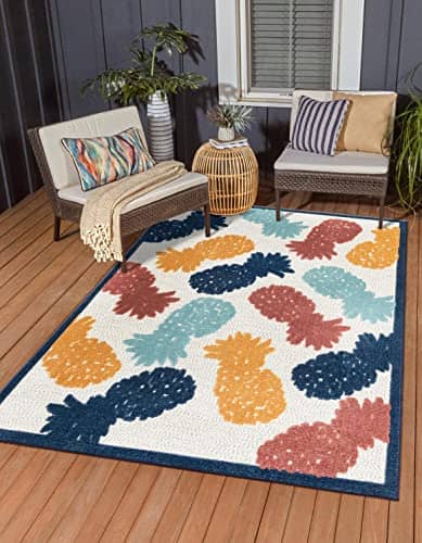 Unique Loom Belize Outdoor Collection Area Rug - Turneffe (7' 10" x 10' Rectangle, White/ Rust Red)
