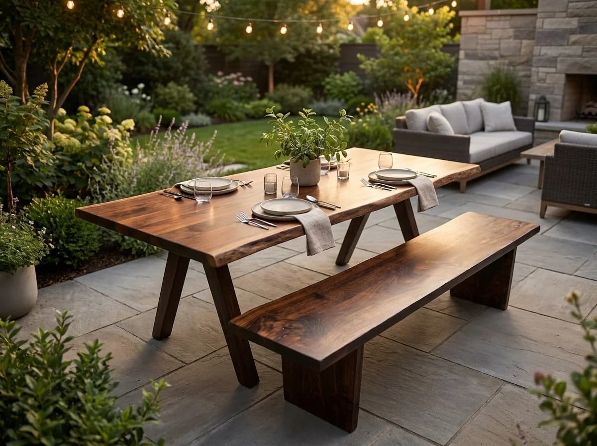 Live-edge Wood Dining Table and Bench