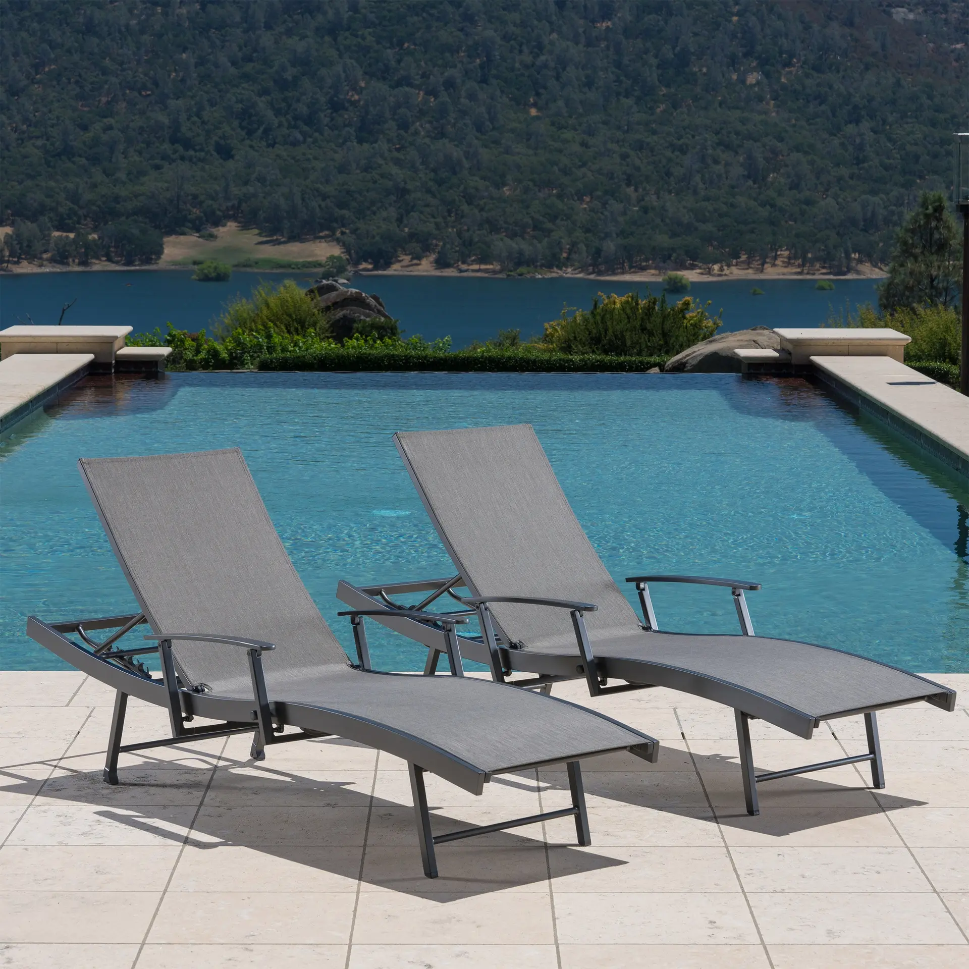 SunVilla Commercial Sling Wave Chaise Lounge with Adjustable Armrests