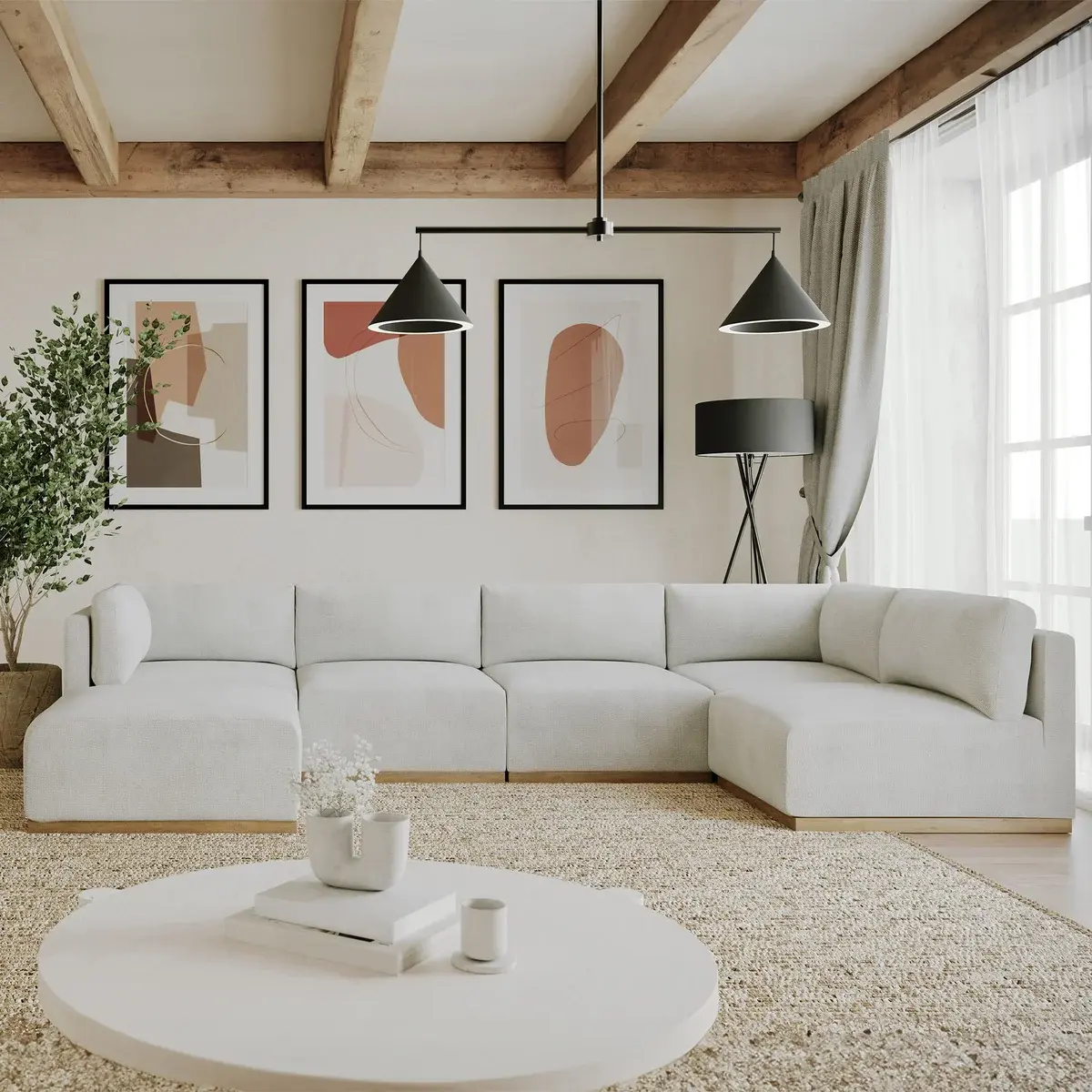 Henredon Murphy Fabric Modular Sectional with Ottoman, Cream