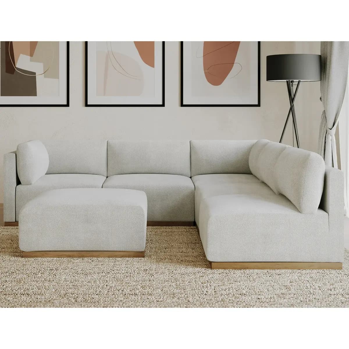 Henredon Murphy Fabric Modular Sectional with Ottoman, Cream image 8