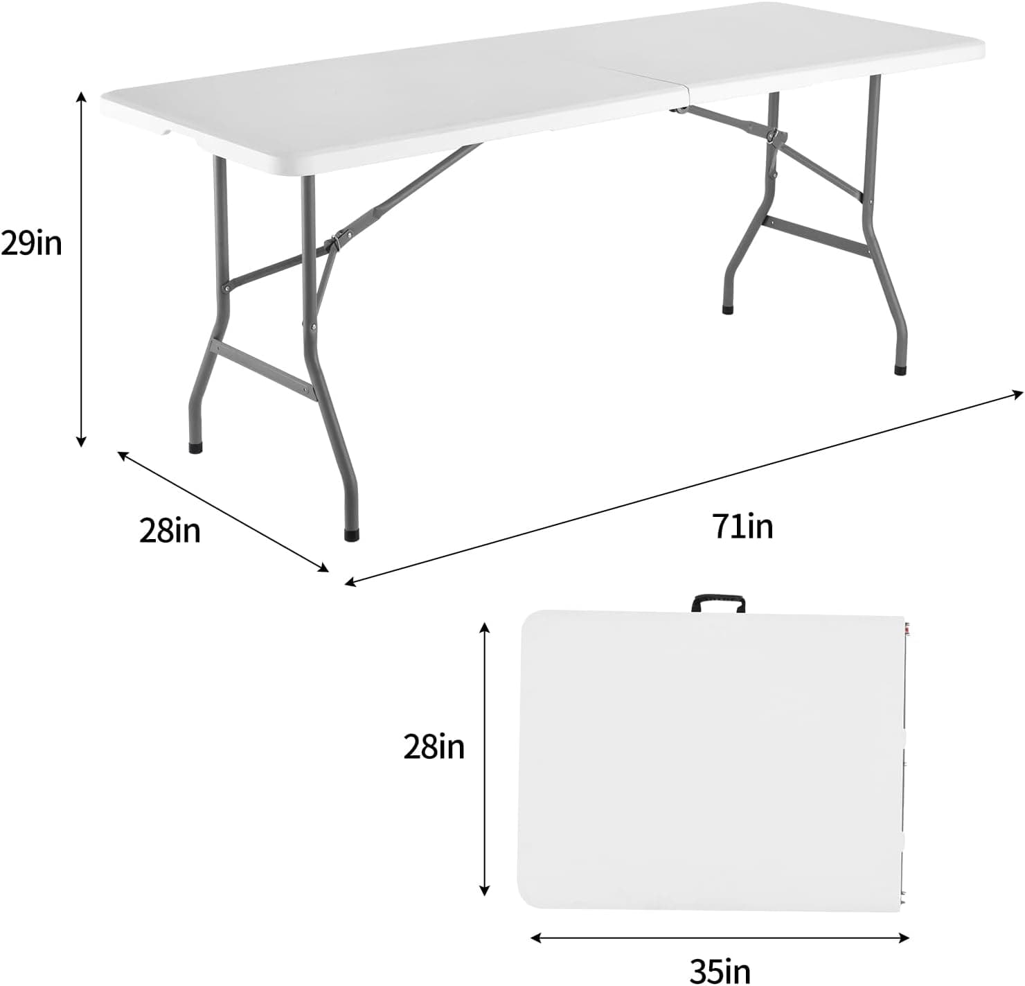 6ft Plastic Folding Table, Outdoor Indoor Heavy Duty Portable Fold-in-Half Table w/Handle, Lock for Camping, Party, Picnic - White image 2