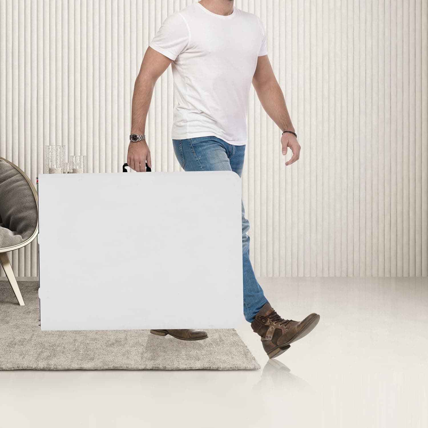 6ft Plastic Folding Table, Outdoor Indoor Heavy Duty Portable Fold-in-Half Table w/Handle, Lock for Camping, Party, Picnic - White image 3