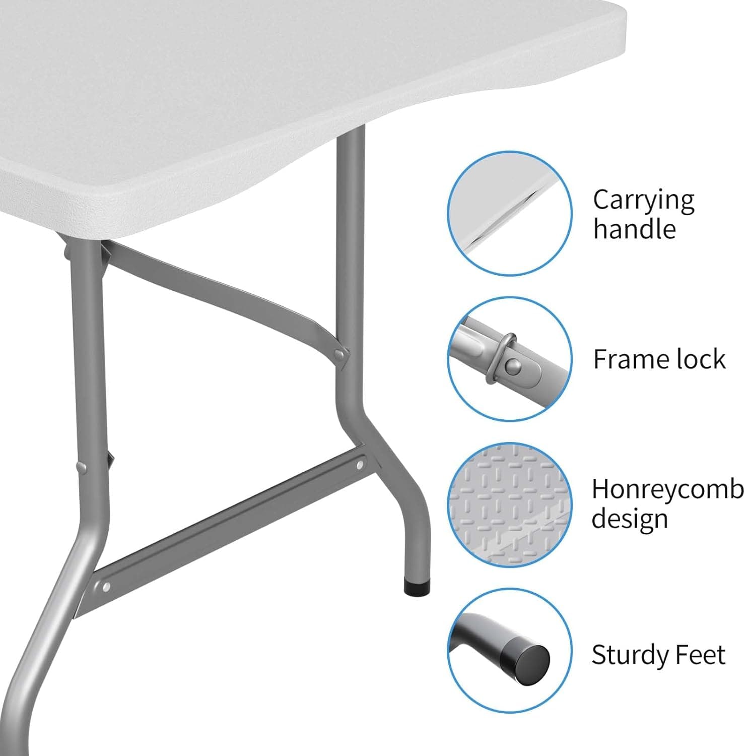 6ft Plastic Folding Table, Outdoor Indoor Heavy Duty Portable Fold-in-Half Table w/Handle, Lock for Camping, Party, Picnic - White image 5