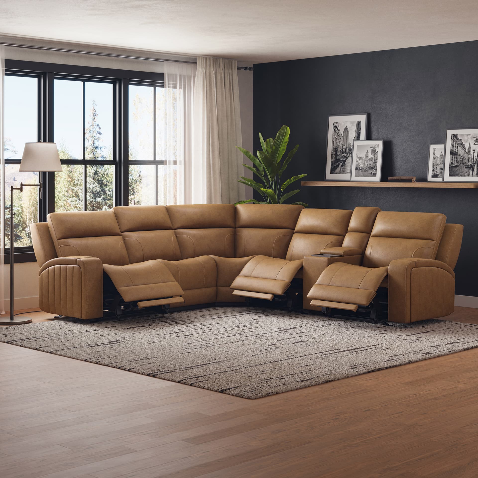 Barcalounger Rowan Leather Power Reclining Sectional with Power Headrests