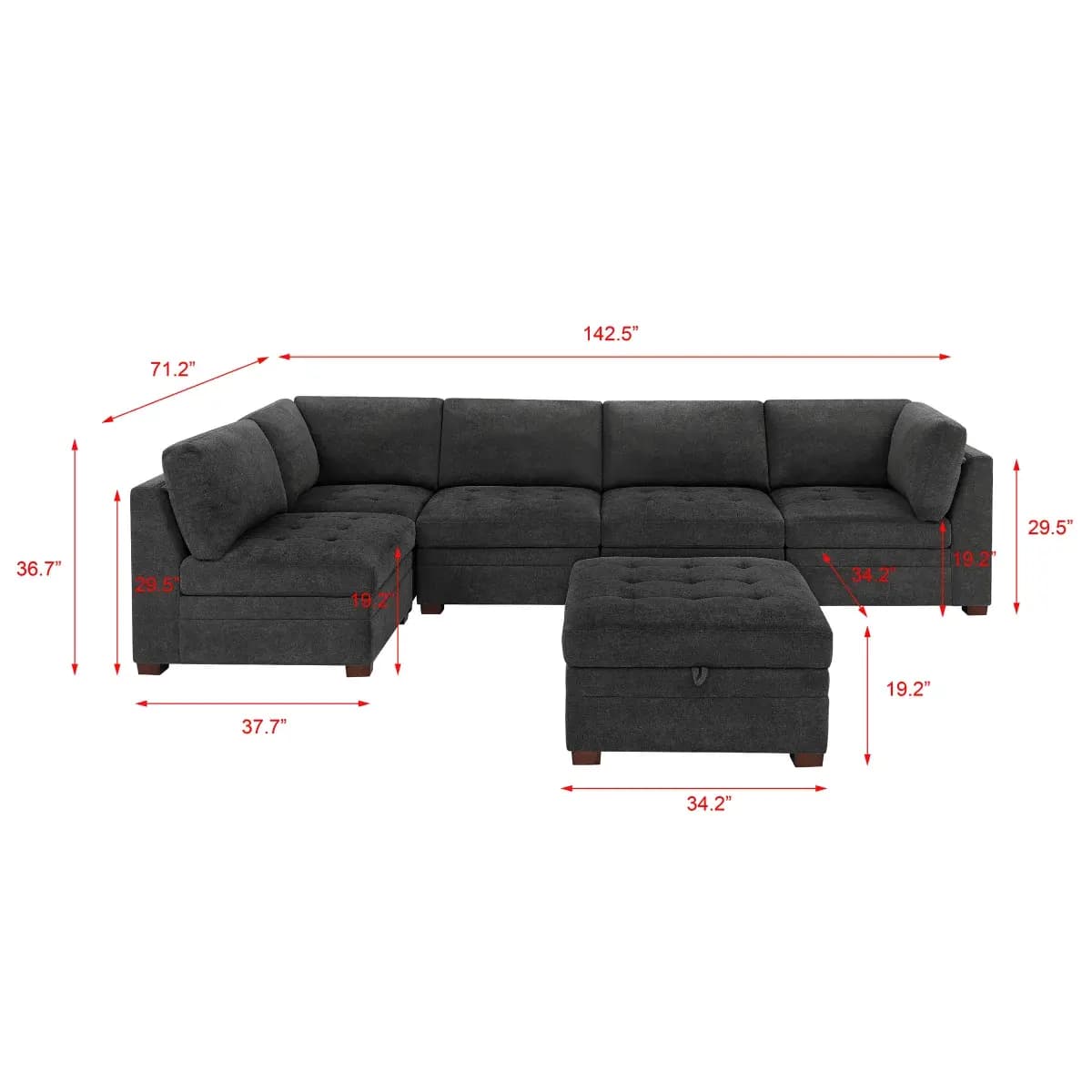 Thomasville Tisdale Modular Sectional 6-piece Dark Gray with Storage Ottoman image 2