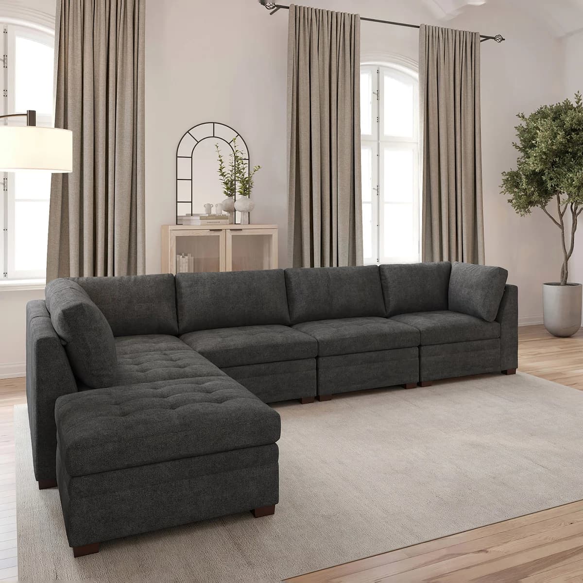 Thomasville Tisdale Modular Sectional 6-piece Dark Gray with Storage Ottoman image 3