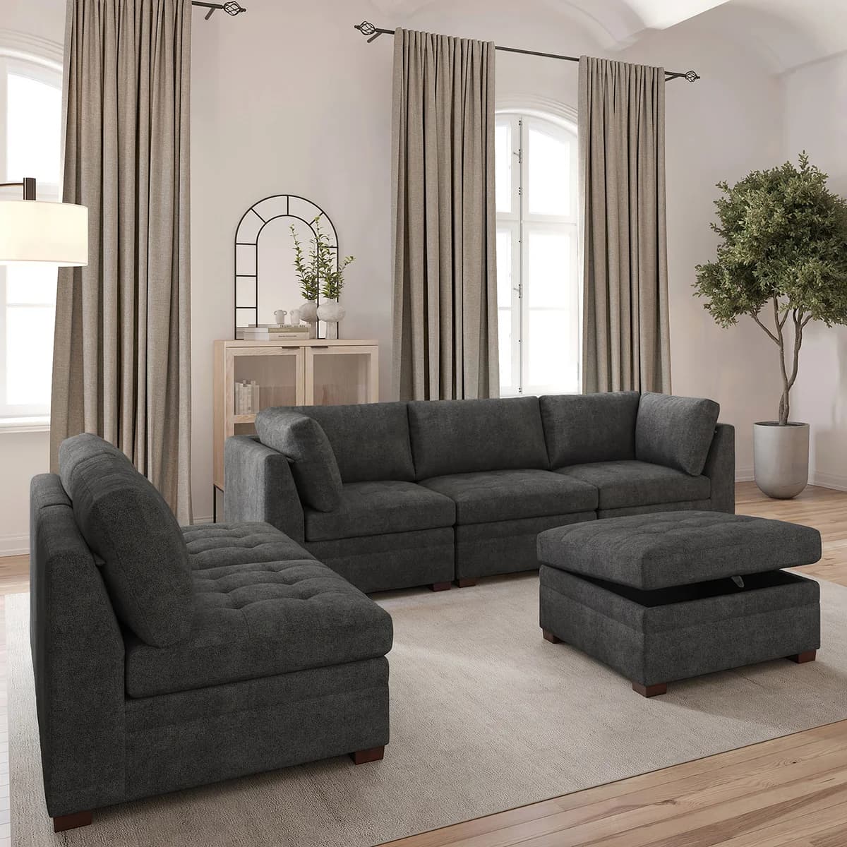 Thomasville Tisdale Modular Sectional 6-piece Dark Gray with Storage Ottoman image 4