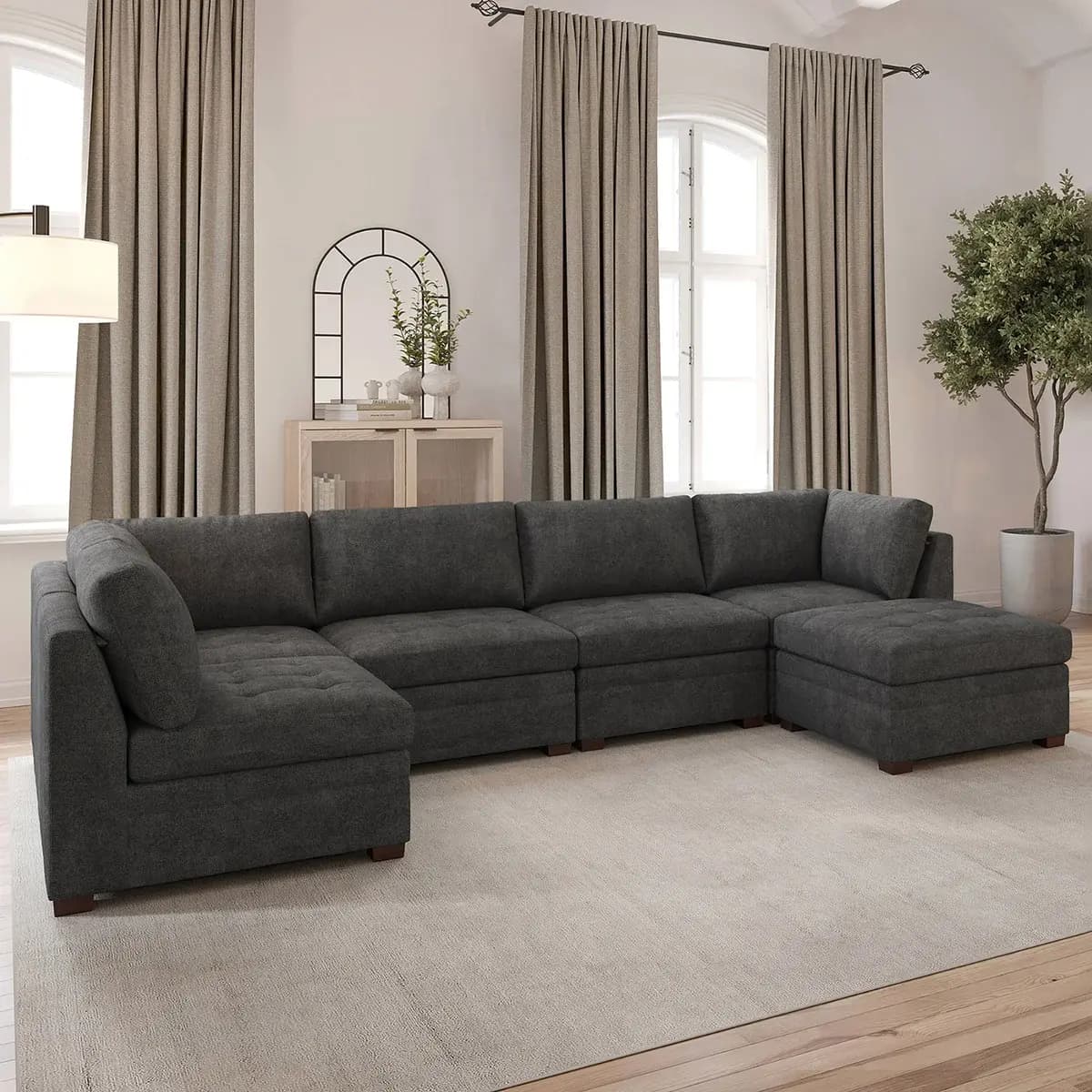 Thomasville Tisdale Modular Sectional 6-piece Dark Gray with Storage Ottoman image 6
