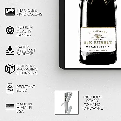 The Oliver Gal Artist Co. Drinks and Spirits Wall Art Canvas Prints Champagne 24K Bubbly Home Décor, 30x36, Black Frame image 7