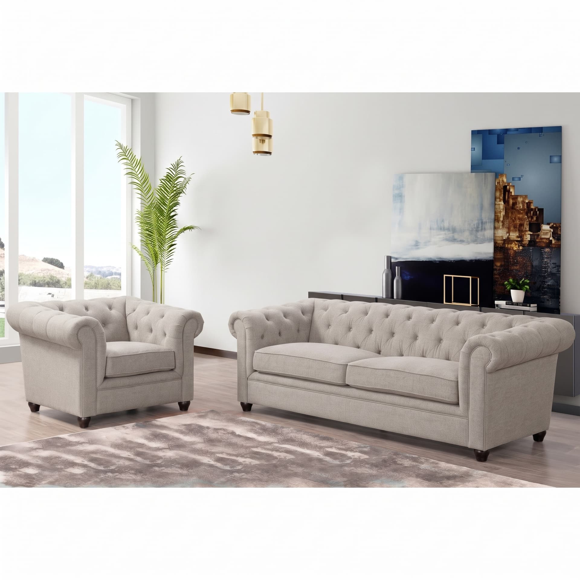 Carmela 2-piece Fabric Set, Light Gray