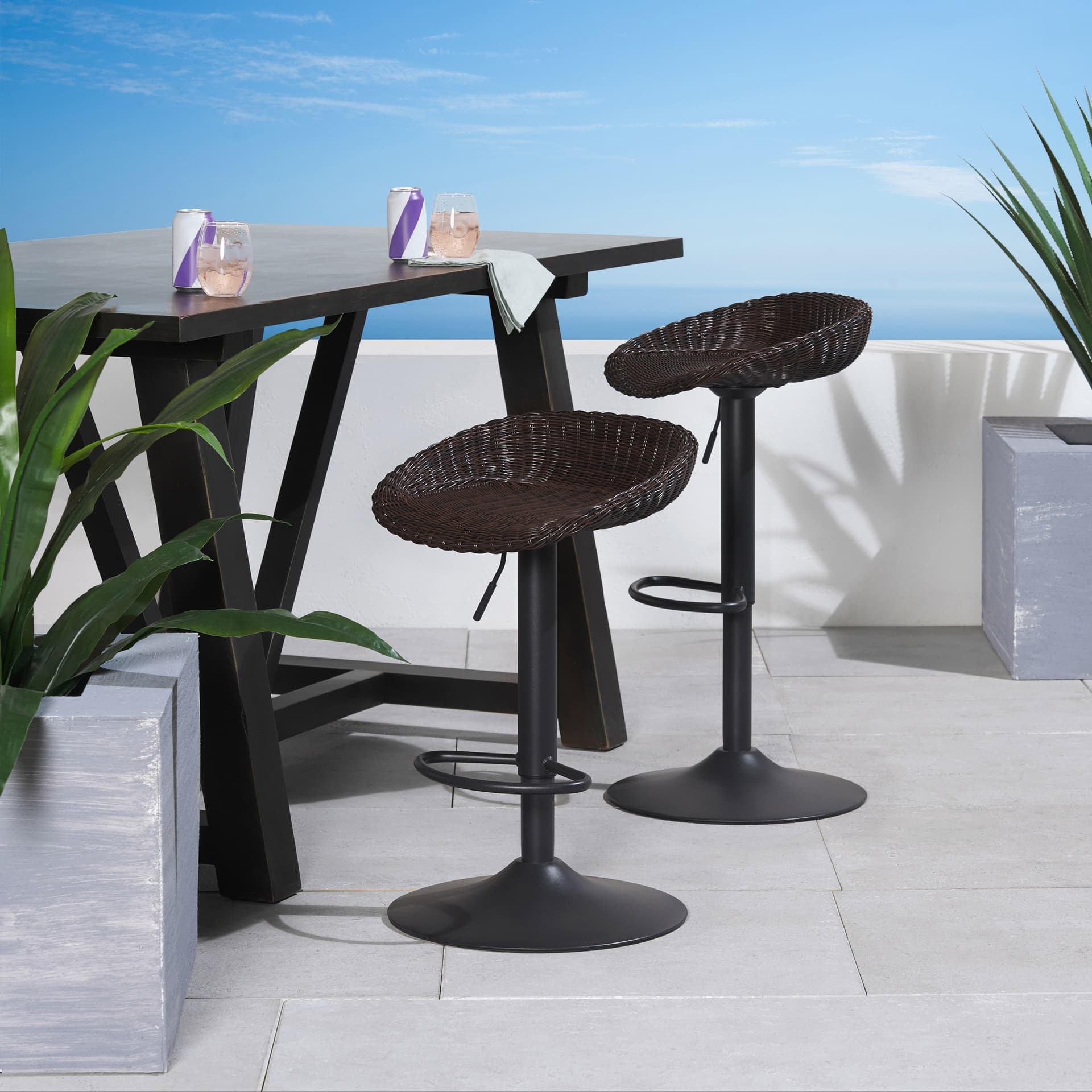 Portofino Airlift Brown Barstool, 2-pack