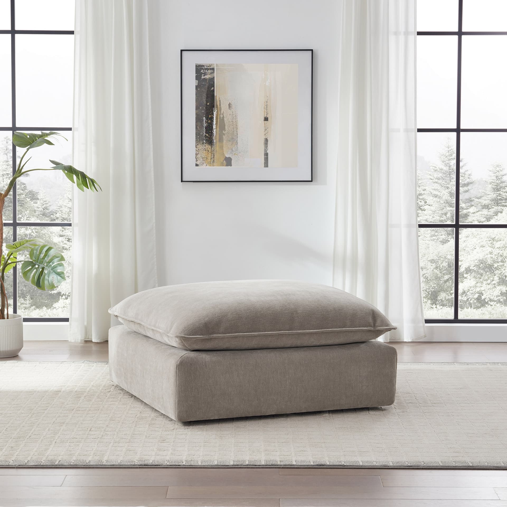 Sereen Fabric Ottoman, Taupe