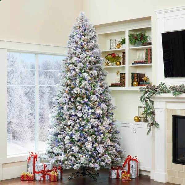 9ft Glitter Flocked Pre-Lit Christmas Tree