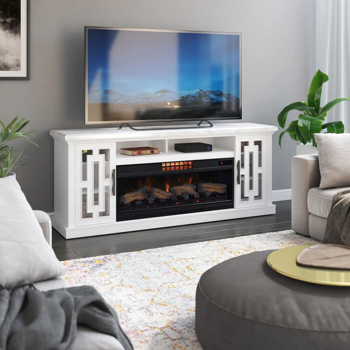 Tresanti Kerrigan 74" TV Console with ClassicFlame CoolGlow 2-in-1 Electric Fireplace and Fan