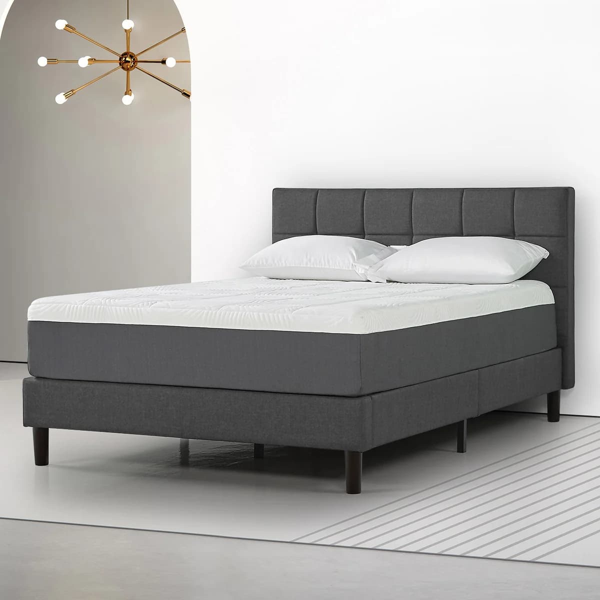Blackstone by Zinus Upholstered Square Stitched Platform Bed — Gray King image 4