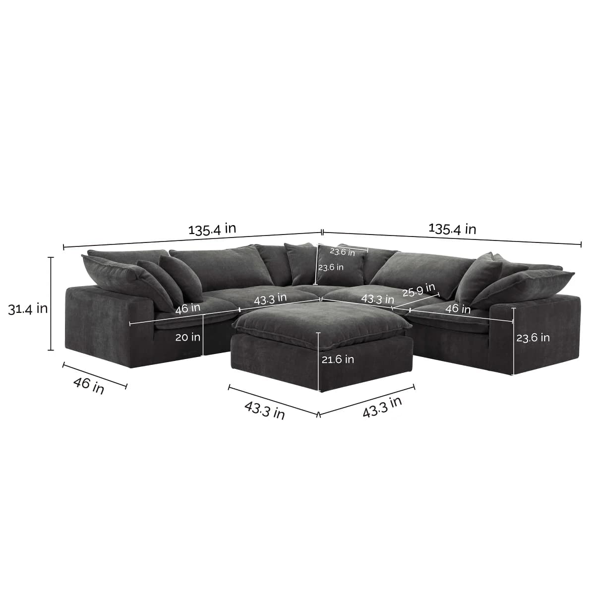 Sereen 6-piece Fabric Modular Sectional, Dark Gray image 2