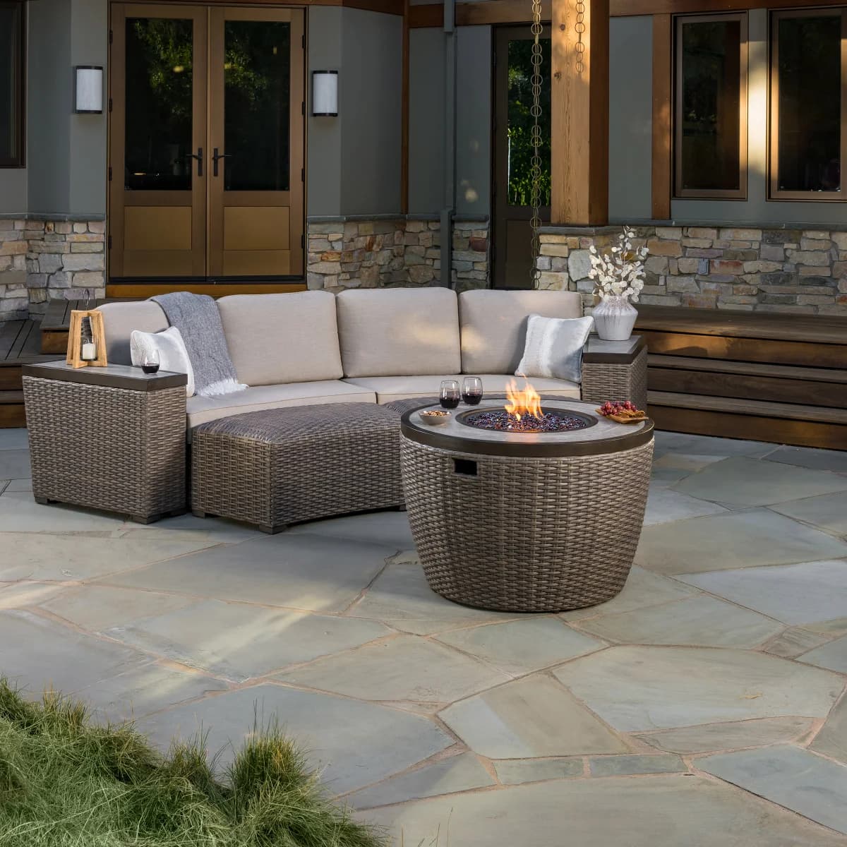 SunVilla Cypress 7-Piece Fire Modular Outdoor Patio Sectional Set image 2