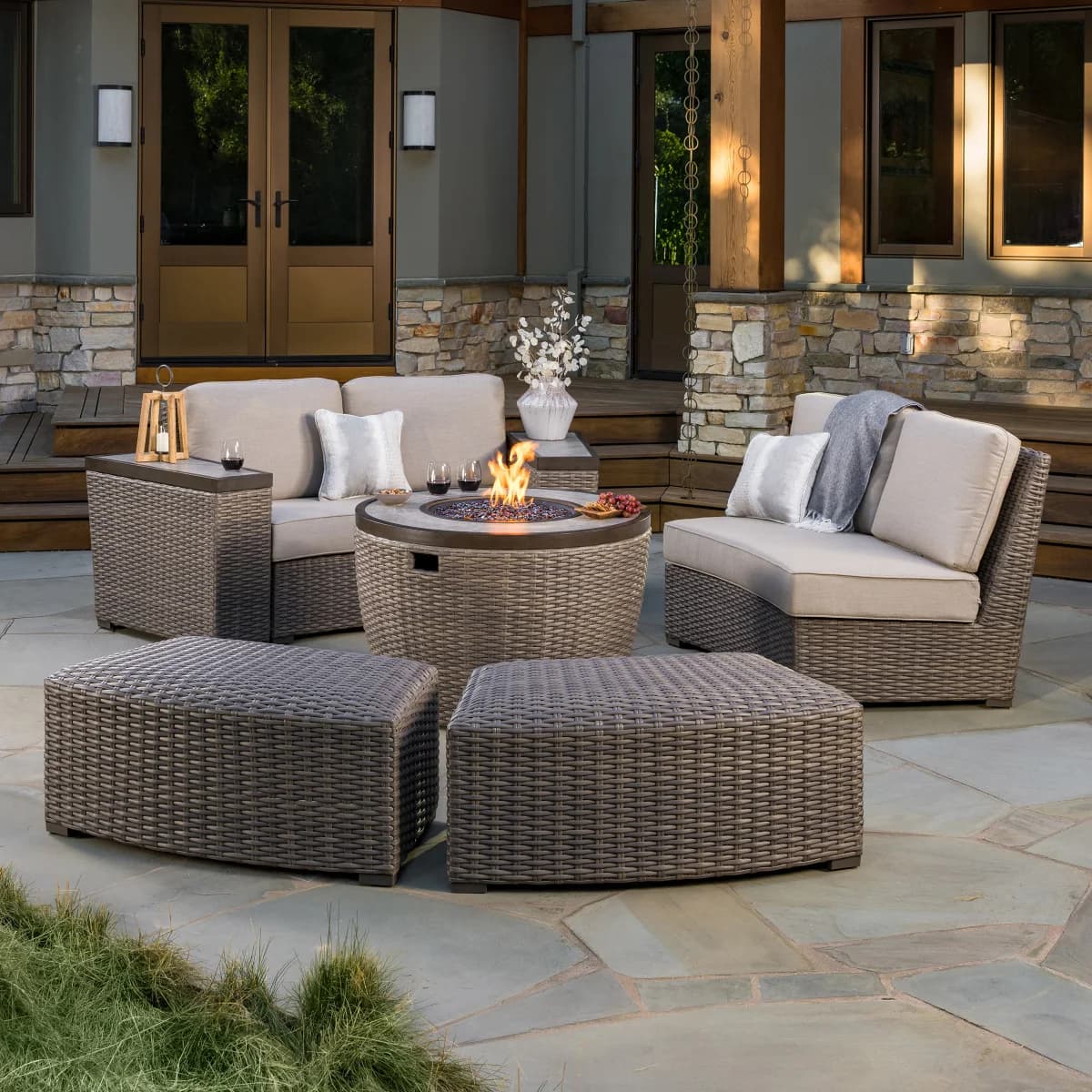 SunVilla Cypress 7-Piece Fire Modular Outdoor Patio Sectional Set image 3