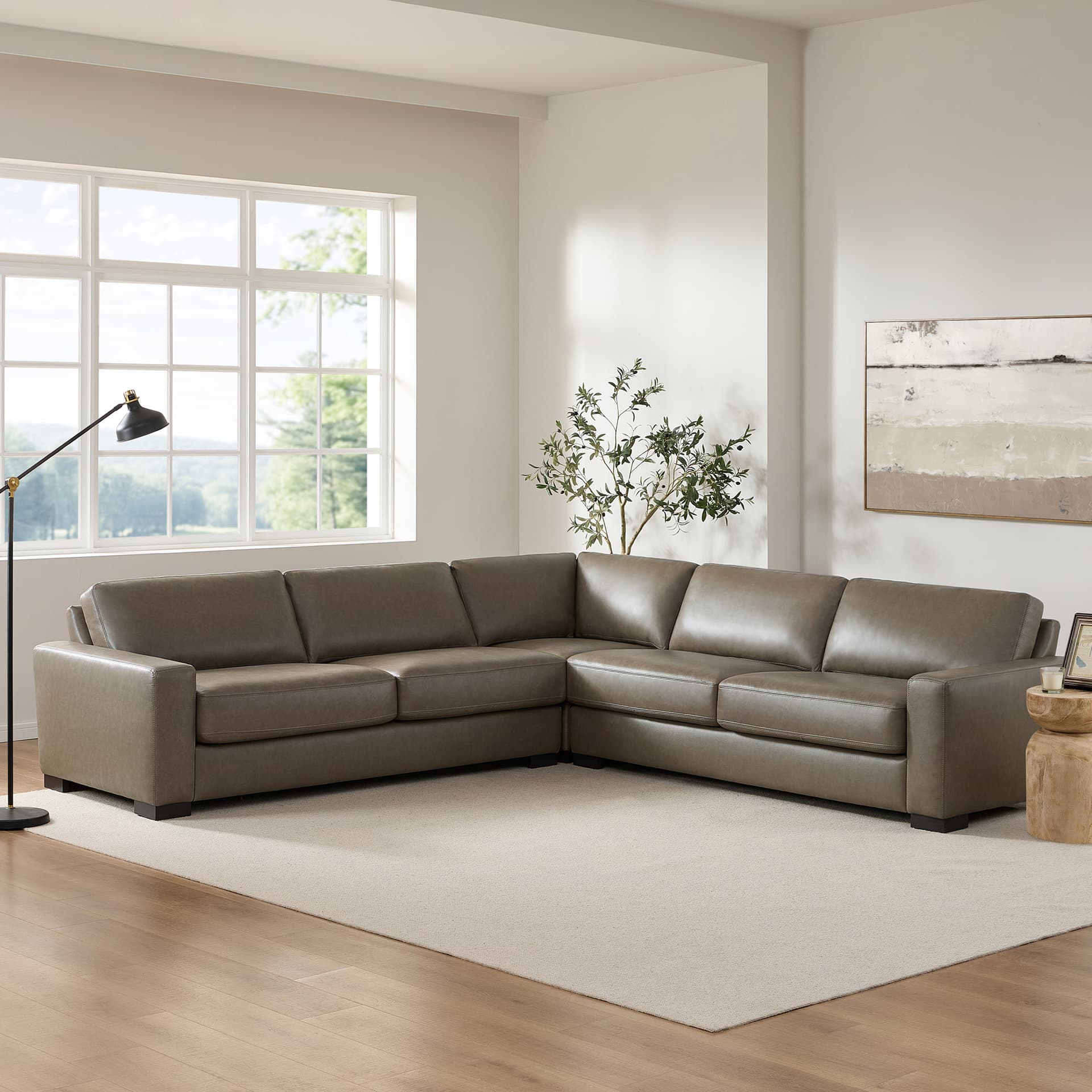 Tayler Leather Sectional, Brown