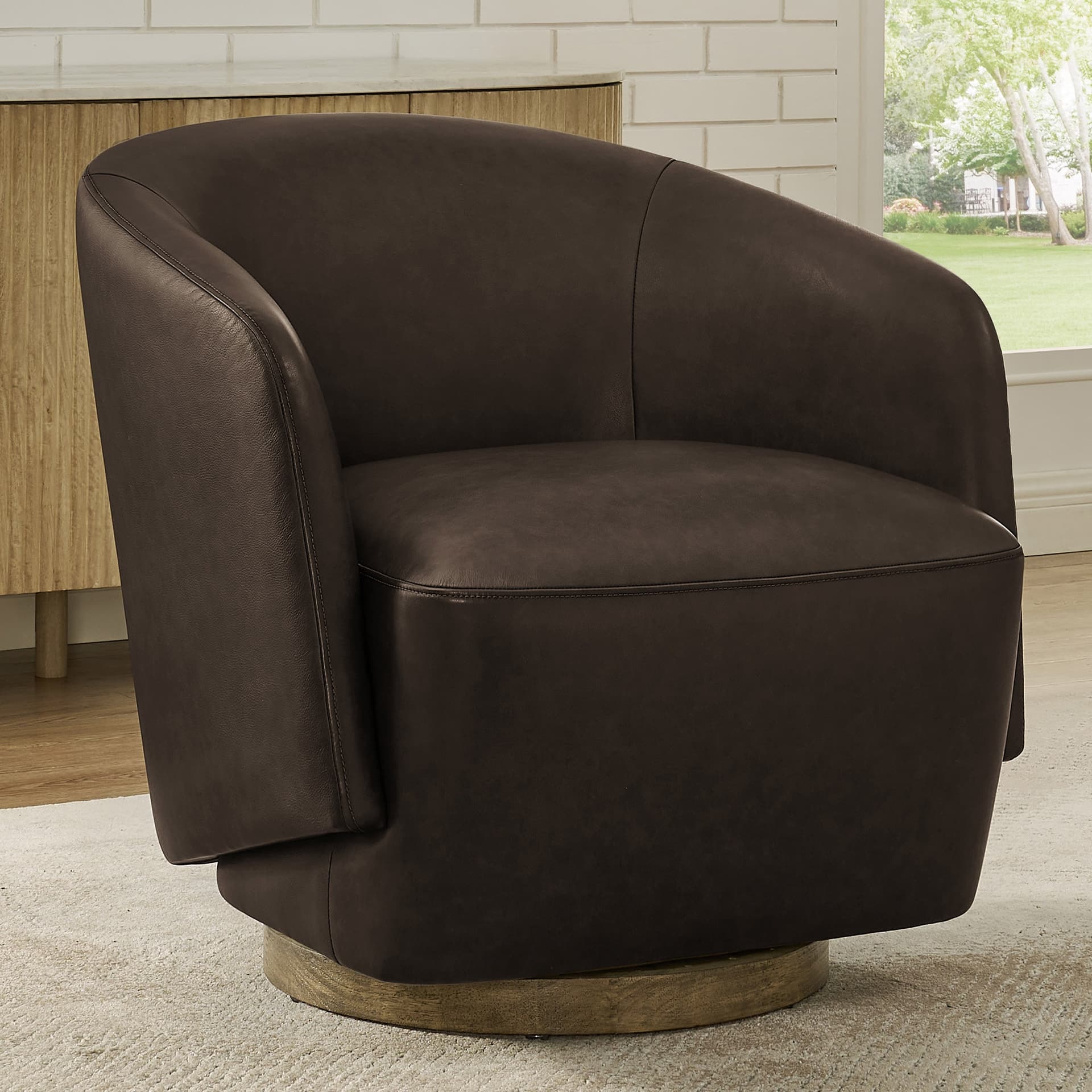 Henredon Murphy Leather Swivel Chair, Dark Brown