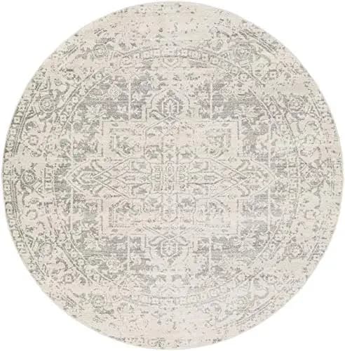 WorldWeavers Area Rug, 7'10" Round, Charcoal, Light Gray, Beige