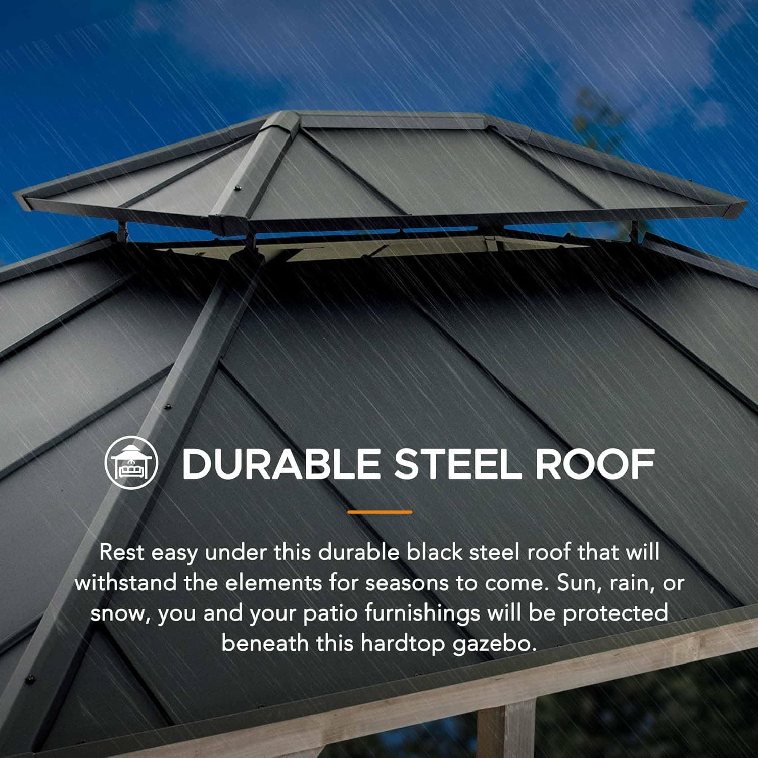 Sunjoy 10x12 Cedar Frame Hard Top Gazebo, Matte Black image 4