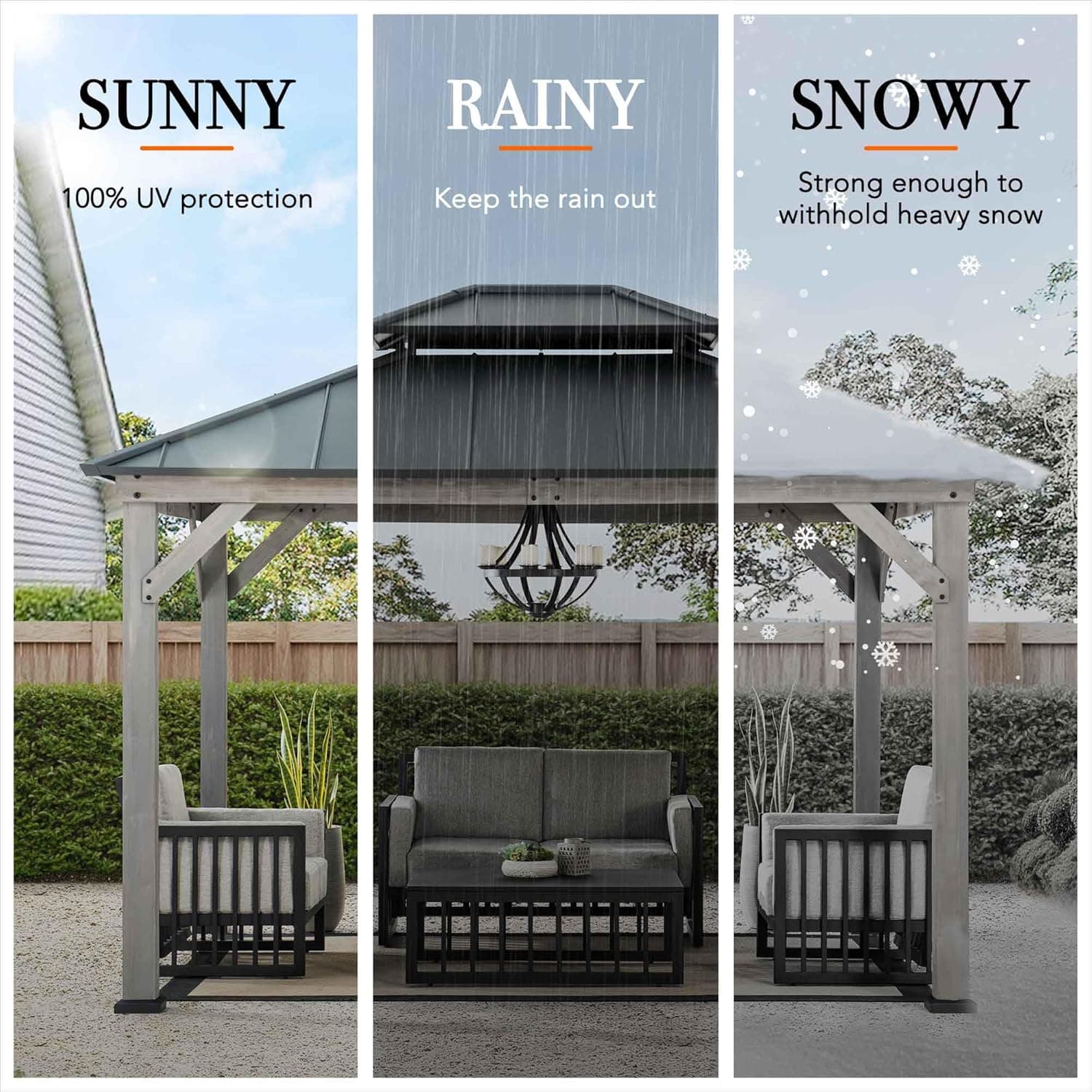 Sunjoy 10x12 Cedar Frame Hard Top Gazebo, Matte Black image 8