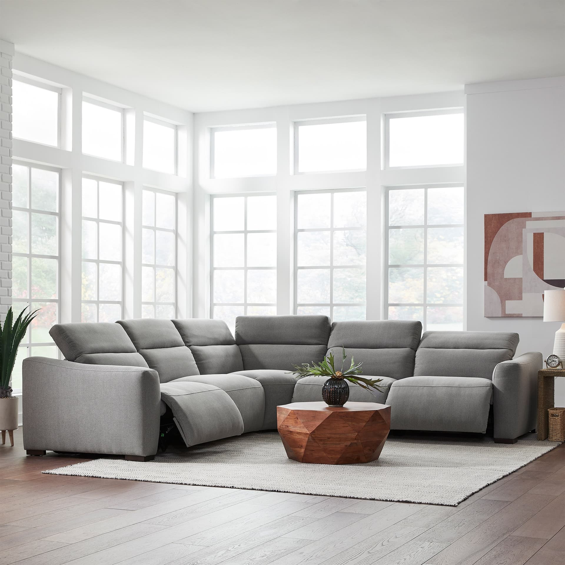 Finson 5-piece Power Reclining Fabric Sectional with 3 Power Headrests