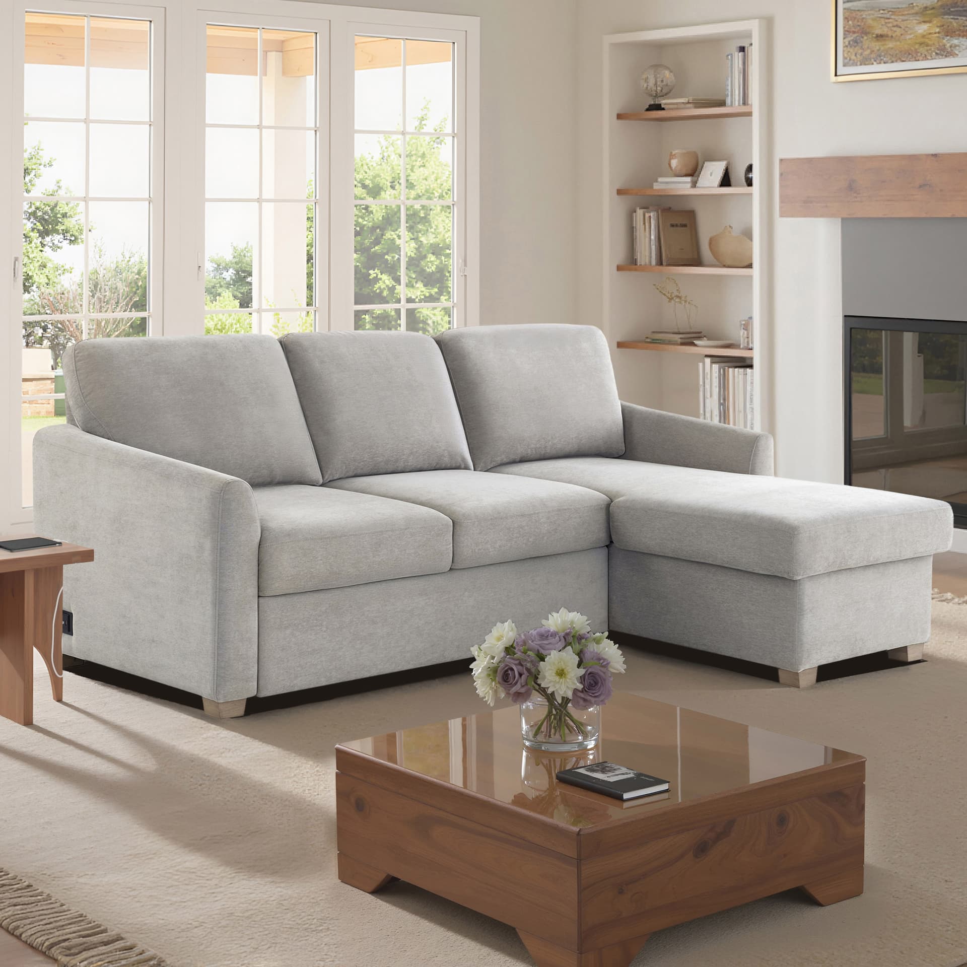 Coddle Cameron Convertible Sofa with Reversible Chaise and Storage, Taupe