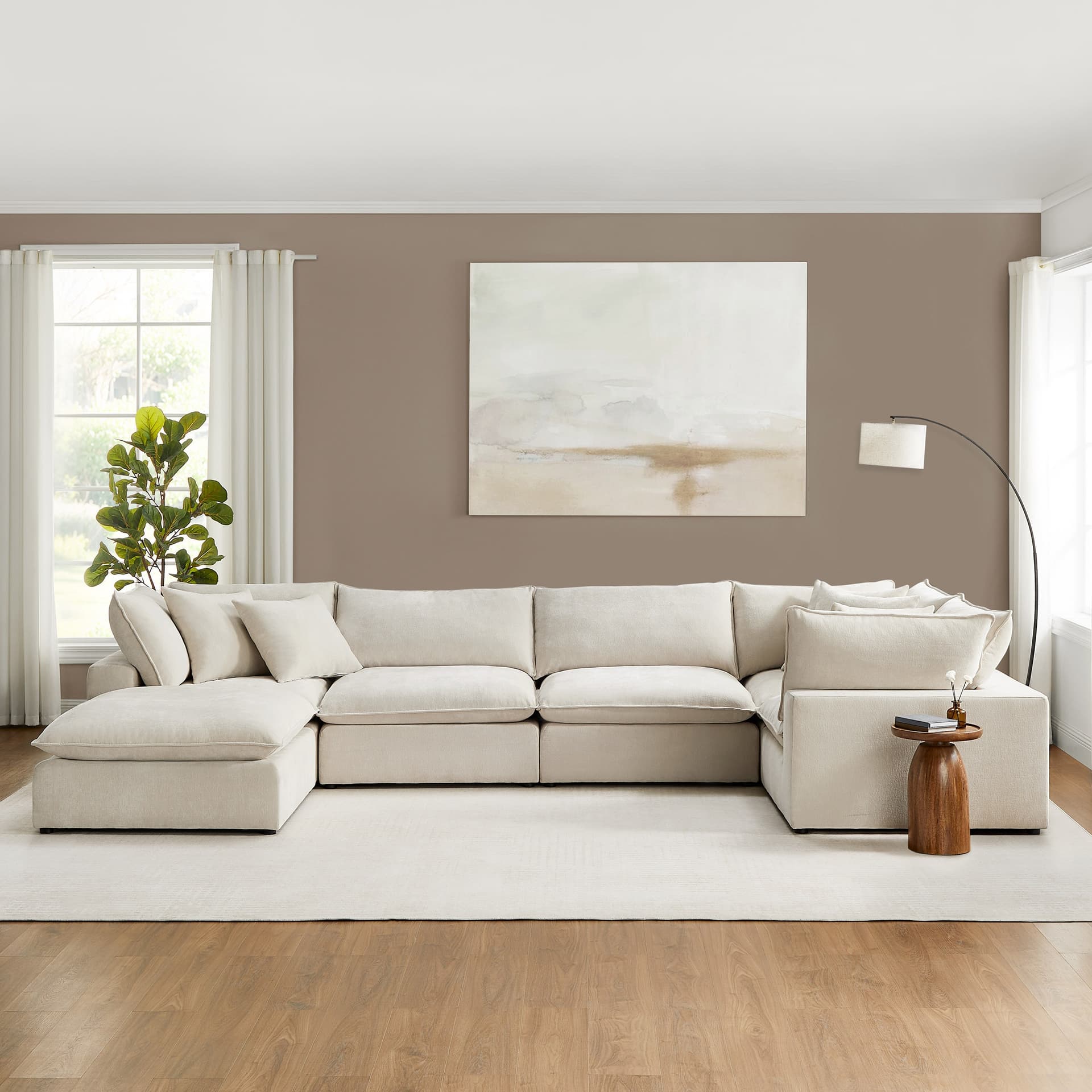 Aiden & Ivy Sereen 6-piece Fabric Modular Sectional, Cream