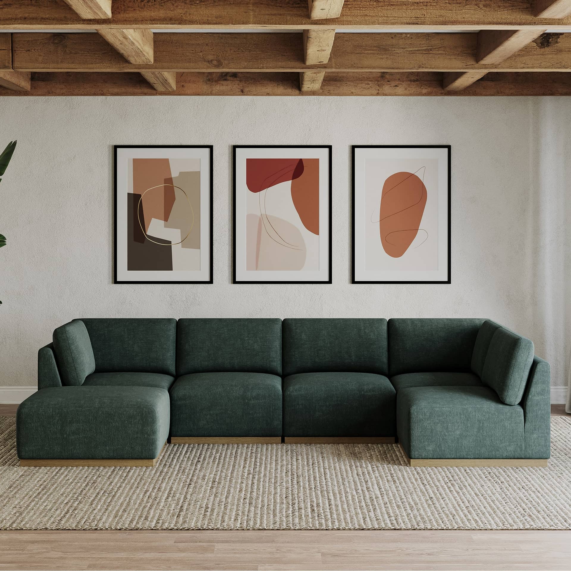 Henredon Murphy Fabric 6-piece Modular Sectional with Ottoman, Green