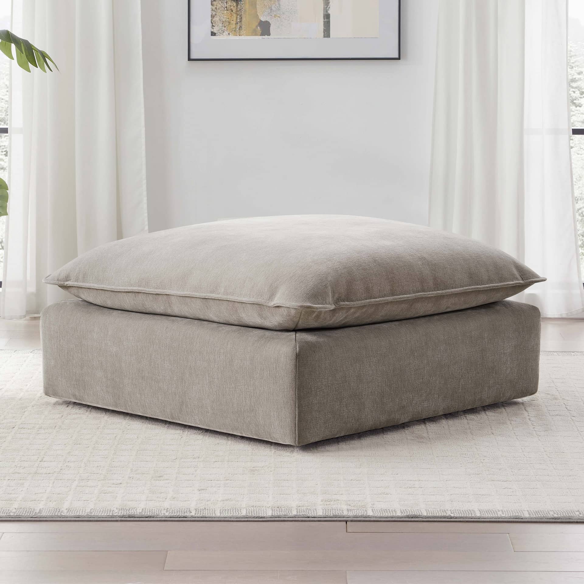 Sereen Fabric Ottoman in Taupe