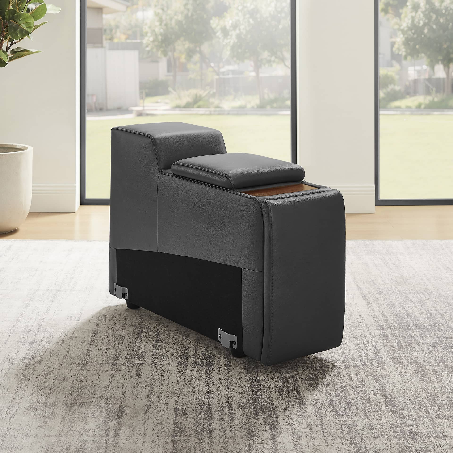 Karson Storage Console With Hidden Cupholders, Gray
