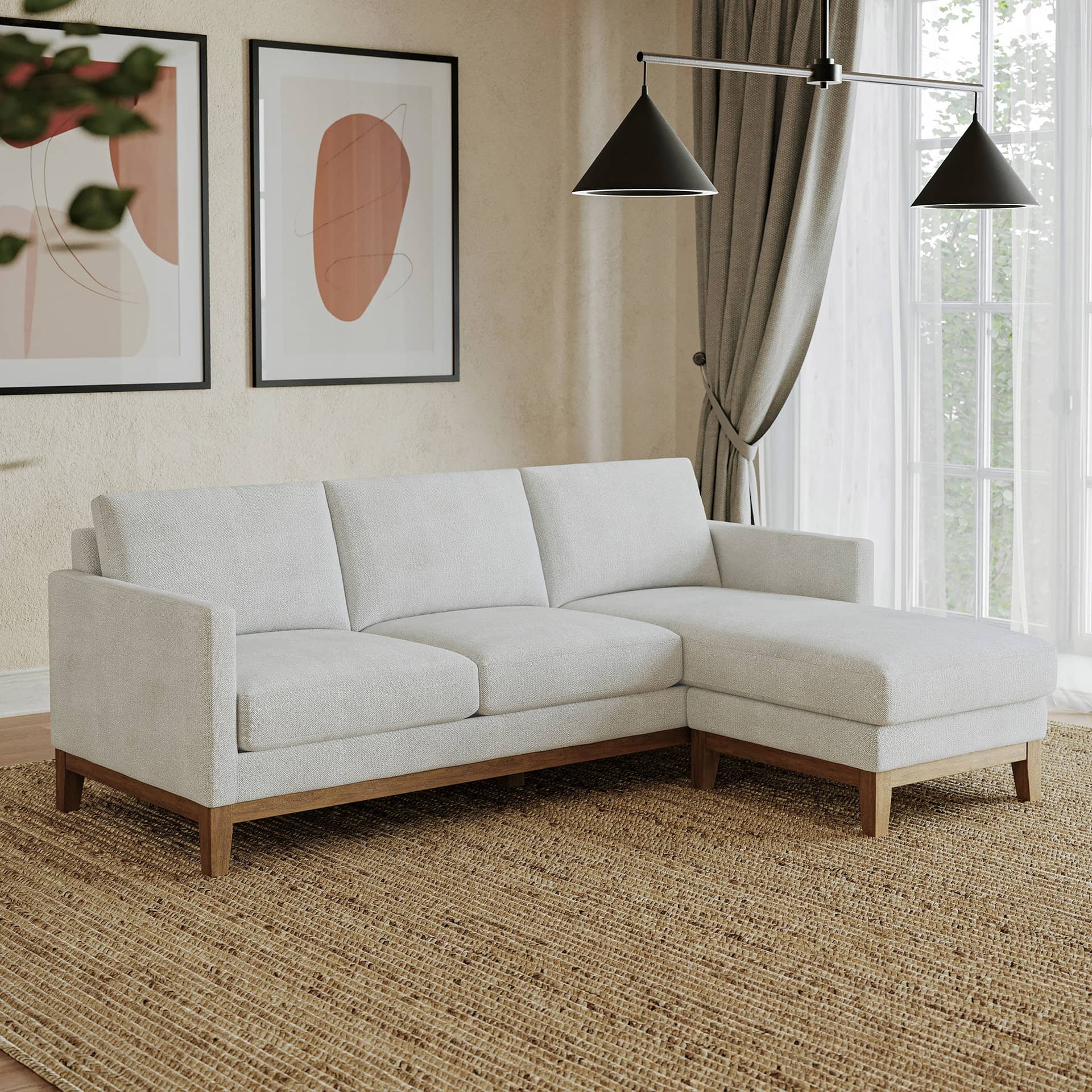 Henredon Murphy Sofa with Reversible Chaise, Cream