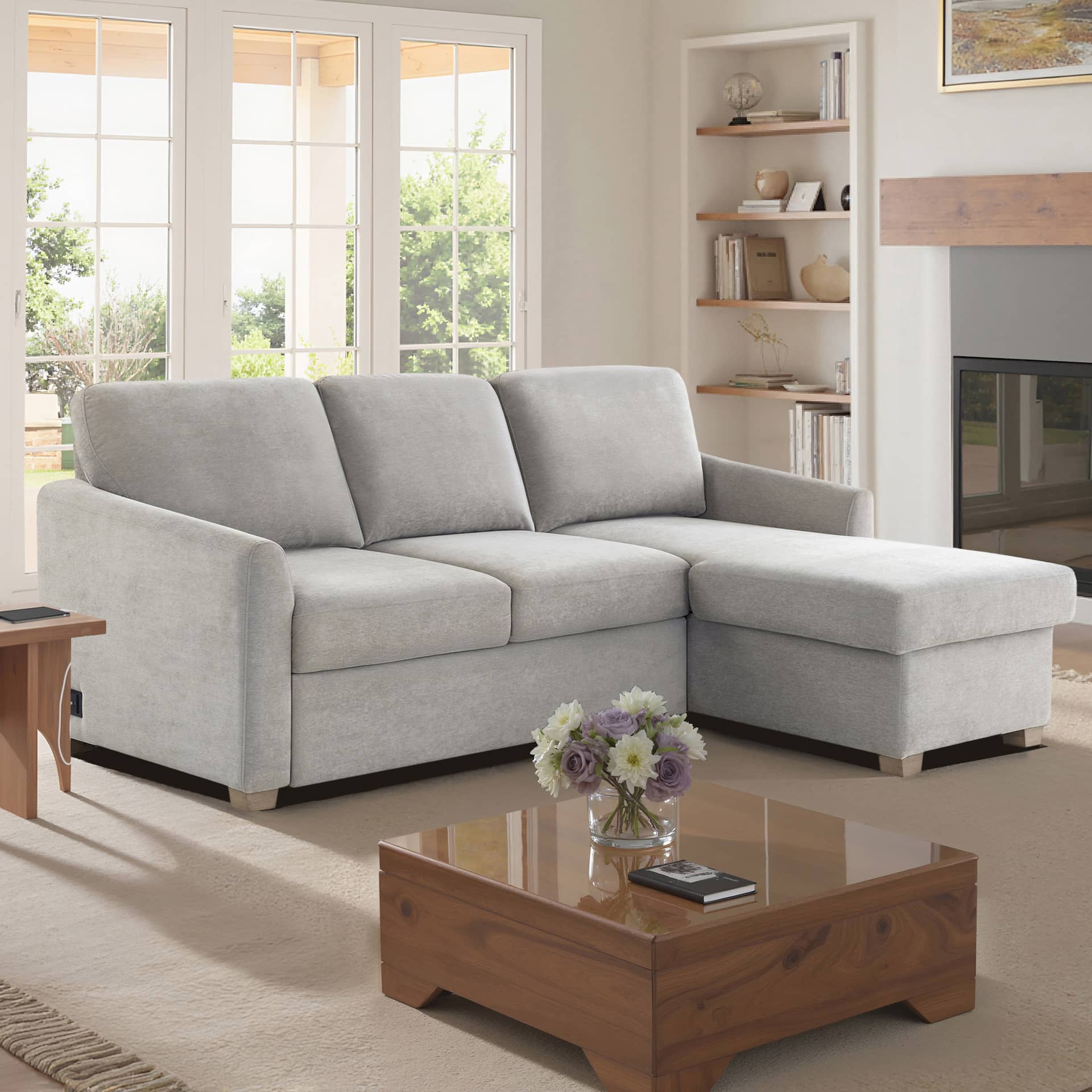 Coddle Cameron Convertible Sofa with Reversible Chaise and Storage, Taupe